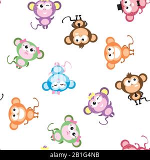 Drôle Monkeys modèle sans couture, animaux sauvages mignons, illustration vectorielle Illustration de Vecteur