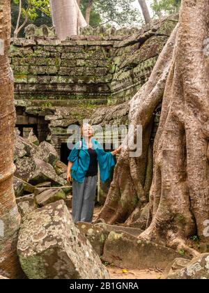 Image du temple de Ta Prohm, le temple photogénique du parc archéologique d'Angkor Wat, Siem Reap, Cambodge. Banque D'Images