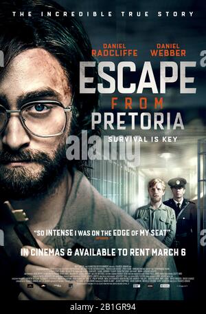 Évadez-vous de Pretoria (2020) dirigé par Francis Annan et avec Daniel Radcliffe, Ian Hart, Daniel Webber et Nathan Page. Sur la base de l'histoire vraie sur 3 prisonniers politiques qui échappent à la prison en Afrique du Sud en 1979. Banque D'Images