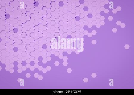 Graphique d'ordinateur tridimensionnel, surface artifactuelle construite à partir d'hexagons violets Banque D'Images