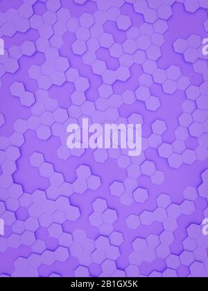 Graphique d'ordinateur tridimensionnel, surface artifactuelle construite à partir d'hexagons violets Banque D'Images