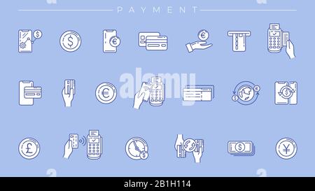 Jeu d'icônes de vecteur de style de ligne de concept de paiement Illustration de Vecteur