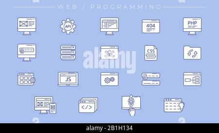 Jeu d'icônes vectorielles de style de ligne de concept Web et programmation Illustration de Vecteur