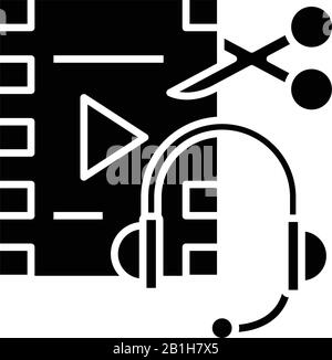 Édition audio et vidéo icône noire, illustration conceptuelle, symbole vectoriel plat, signe glyphe. Illustration de Vecteur