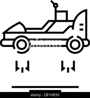 Icône de ligne de voiture volante, panneau concept, illustration vectorielle, symbole linéaire. Illustration de Vecteur