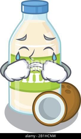Concept de personnage de dessin animé au lait de coco avec un visage triste Illustration de Vecteur