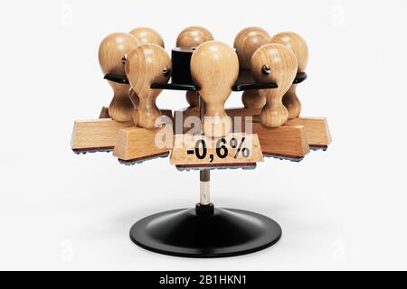 un cachet avec l'inscription moins 0,6 pour cent se bloque dans un support de timbres Banque D'Images