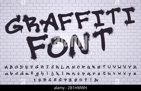 Vaporisez la police graffiti. Décoration murale d'art urbain, lettres et chiffres de graffitis sales et scénario de lettres Illustration de Vecteur