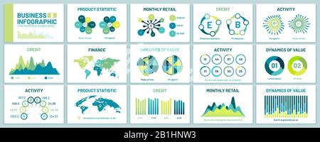 Graphiques d'infographie pour la présentation. Modèle de présentations commerciales, graphiques de graphique marketing et ensemble de vecteurs de rapport financier Illustration de Vecteur