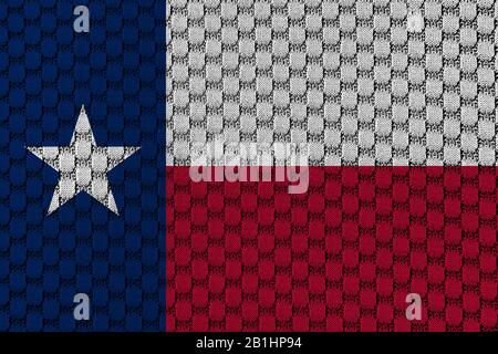 Le drapeau national de l'État américain Texas contre une matière textile grise avec des fils cousus le jour de l'indépendance dans différentes couleurs de rouge bleu Banque D'Images