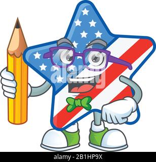 Une icône mascotte de crayon de personnage Star de l'étudiant des États-Unis Illustration de Vecteur