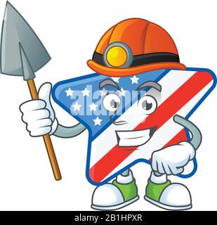 Design élégant et élégant des personnages de dessin animé Miner USA Star Illustration de Vecteur
