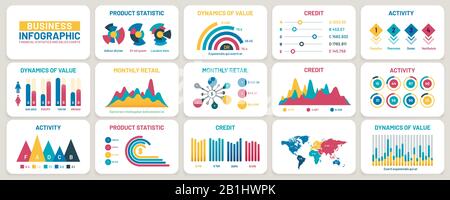 Graphiques de présentation commerciale. Rapports financiers, graphiques de données marketing et ensemble de vecteurs de modèles d'infographie Illustration de Vecteur