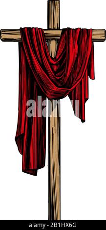 Croix de bois chrétienne. Pâques, symbole du Christianisme esquisse d'illustration vectorielle dessinée à la main. Illustration de Vecteur