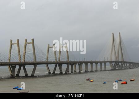 Bandra Worli lien de mer, également connu sous le nom de Rajiv Gandhi lien de mer, Mumbai, Maharashtra, Inde. Banque D'Images