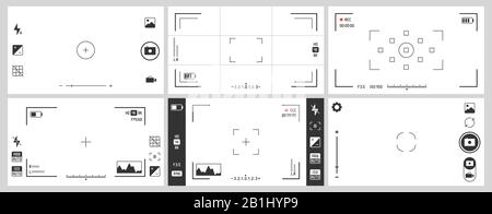 Viseurs pour appareils photo. Zoom iu photo, cadre de mise au point de réglage et jeu de vecteurs de viseur numérique Illustration de Vecteur
