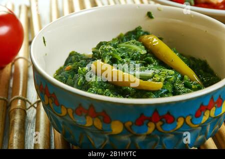 Trinidadien Callaloo, crémeux, fondre dans votre bouche, à base de légumes verts, plat de coconutty, sud des Caraïbes, Trinité-et-Tobago Banque D'Images