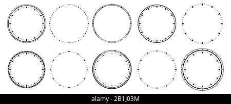 Faces de l'horloge. Lunette d'horloge vintage, minuteur de secondes et 12 heures de montre à échelle ronde vecteur set Illustration de Vecteur