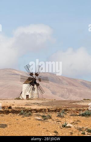 Moulin à vent traditionnel ou molino à Tefia, Fuerteventura, Îles Canaries Banque D'Images