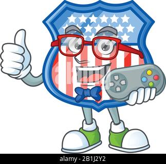 Un joli logo de bouclier de joueur américain dessin de personnage de dessin animé Illustration de Vecteur