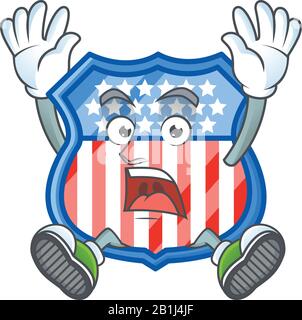 Une photo des badges de bouclier USA dessin de dessin animé avec un geste choquant Illustration de Vecteur
