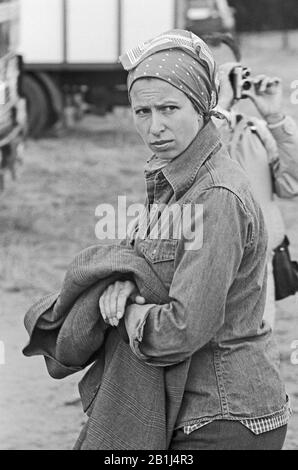 Prinzessin Anne, Tochter von Königin Elizabeth II, bei einem Reitsport-Turnier à Hambourg, Deutschland um 1980. Anne, princesse Royale du Royaume-Uni lors d'un événement de raids à Hambourg, en Allemagne vers 1980. Banque D'Images