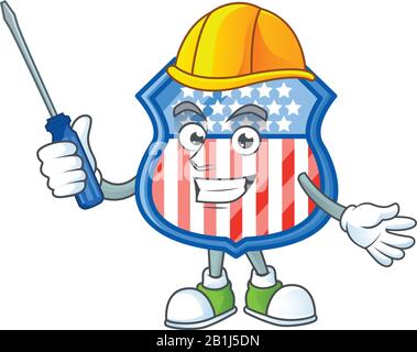 Les badges Smart Automotive Shield sont des États-Unis dans un style de personnage de dessin animé Illustration de Vecteur