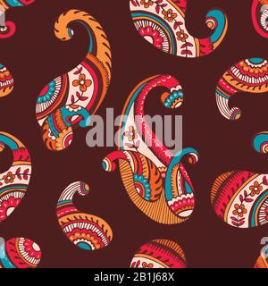 Motif À Coutures Vectorielles Paisley Dessiné À La Main, Coloris Couleur Couleur Couleur Fleur Power Illustration de Vecteur
