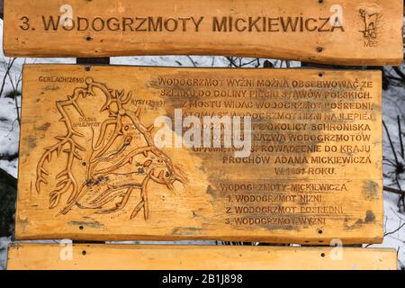Zakopane, Pologne, 31 Janvier 2020. Cascades éducatives en bois de Mickiewicz dans les montagnes Tatra, Zakopane. Crédit: Waldemar Sikora Banque D'Images