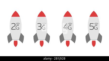 2 G 3 G 4 G 5 G Internet roquettes. Technologie sans fil, Vector Illustration de Vecteur