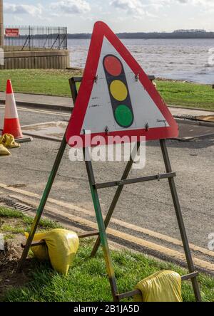 Panneau de signalisation temporaire Banque D'Images