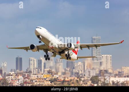 Beyrouth, Liban – 16 février 2019 : avion Airbus   de Turkish Airlines à l'aéroport de Beyrouth (BEY) au Liban. Banque D'Images