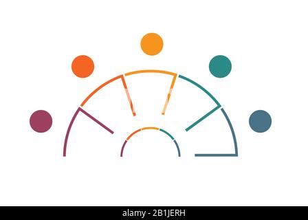 Modèle pour les infographies à partir de lignes colorées en demi-CeRcle de forme sur cinq 5 positions pour le texte. Banque D'Images