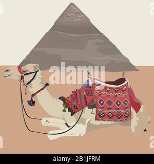 Pyramide égyptienne, Giza, le Caire et chameau, illustration vectorielle Illustration de Vecteur