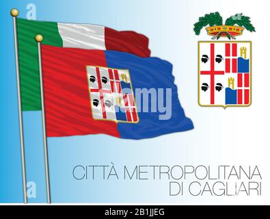 Citta Metropolitana di Cagliari, ville métropolitaine de Cagliari, Sardaigne, drapeau et armoiries, Italie, illustration vectorielle Illustration de Vecteur