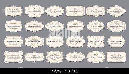 Cadres d'étiquettes ornementales. Anciennes étiquettes décoratives, cadre vintage décoratif et jeu de vecteurs rétro de badge Illustration de Vecteur