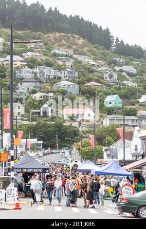 Étals Alimentaires Au Lyttelton Farmer'S Market, Lyttelton, Lyttelton Harbour, Banks Peninsula, Canterbury Region, Nouvelle-Zélande Banque D'Images