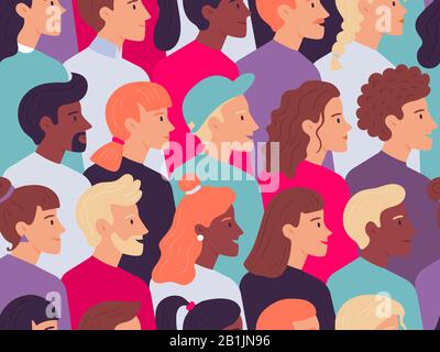 Profil transparent des personnes modèle. Visages hommes et femmes portrait de foule latéral, jeune personne profils portraits illustration vectorielle Illustration de Vecteur