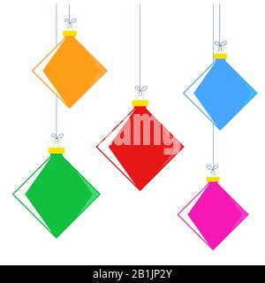 Ensemble plat de décorations de Noël isolées cordages fins en forme de carré . Sur fond blanc. Design simple pour cartes postales. Illustration de Vecteur