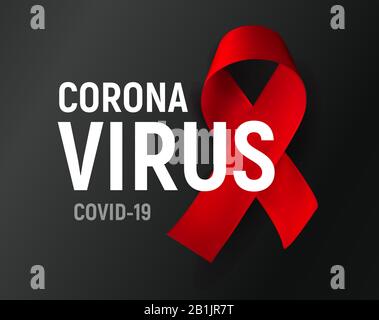 Poster vectoriel sur le coronavirus, ruban rouge sur fond noir, modèle pour infographie médicale, concept du logo COVID-19 Illustration de Vecteur