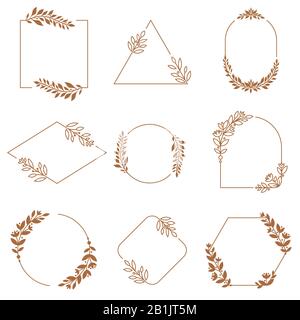 Cadres de badge à motif fleuri ornement. Fleurs ornementales, feuilles et branches wreath badges cadre. Ensemble vectoriel de cadres décoratifs minimaliste Illustration de Vecteur