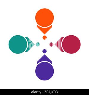 Modèle coloré lumineux pour les infographies des flèches et des cercles avec ombre, organisé en cercle, pour 4 positions Banque D'Images