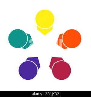 Modèle coloré lumineux pour les infographies des flèches et des cercles avec ombre, organisé en cercle, pour 5 positions Banque D'Images