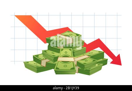 Graphique des pertes en espèces. Finances le calendrier d'inflation, la perte d'argent et la diminution de l'illustration vectorielle de revenu Illustration de Vecteur