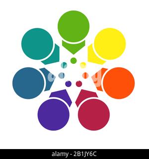 Modèle coloré lumineux pour les infographies des flèches et des cercles avec ombre, organisé en cercle, pour 7 positions Banque D'Images