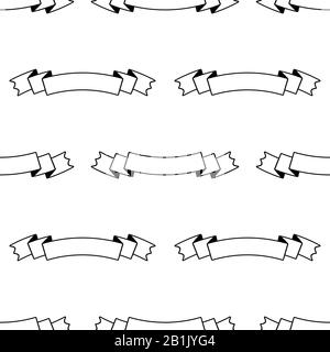 Motif transparent de rubans plats blancs courbes de bannières avec un trait noir. Sur fond blanc. Illustration de Vecteur