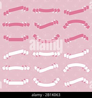 Jeu de rubans isolés de silhouettes roses et blanches plates banderoles sur fond clair Illustration de Vecteur