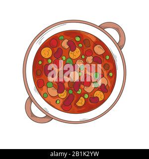 Soupe de cuisine italienne. Minestrone. Plaque avec soupe isolée sur un fond blanc. Illustration vectorielle Illustration de Vecteur
