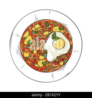 Soupe de cuisine italienne. Plaque avec soupe isolée sur un fond blanc. Illustration vectorielle Illustration de Vecteur