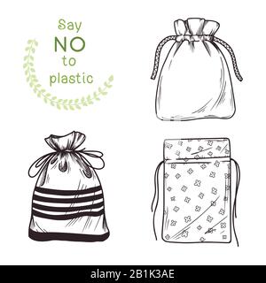 Ensemble de draps différents sacs, paquets. Zéro déchets. Vector illustration Illustration de Vecteur